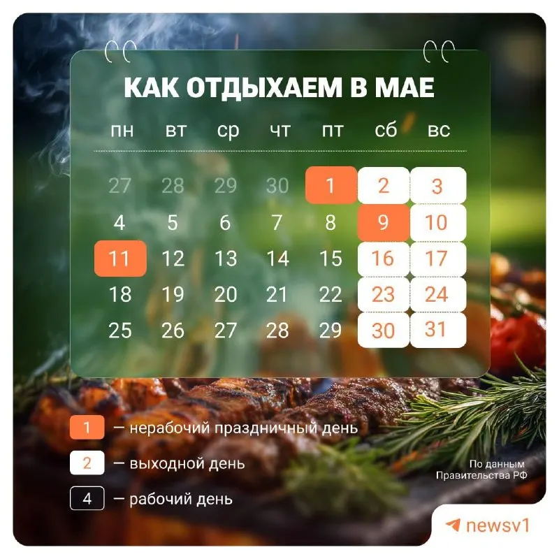 Официальные нерабочие дни в честь Дня Победы — с 9 по 11 мая включительно.