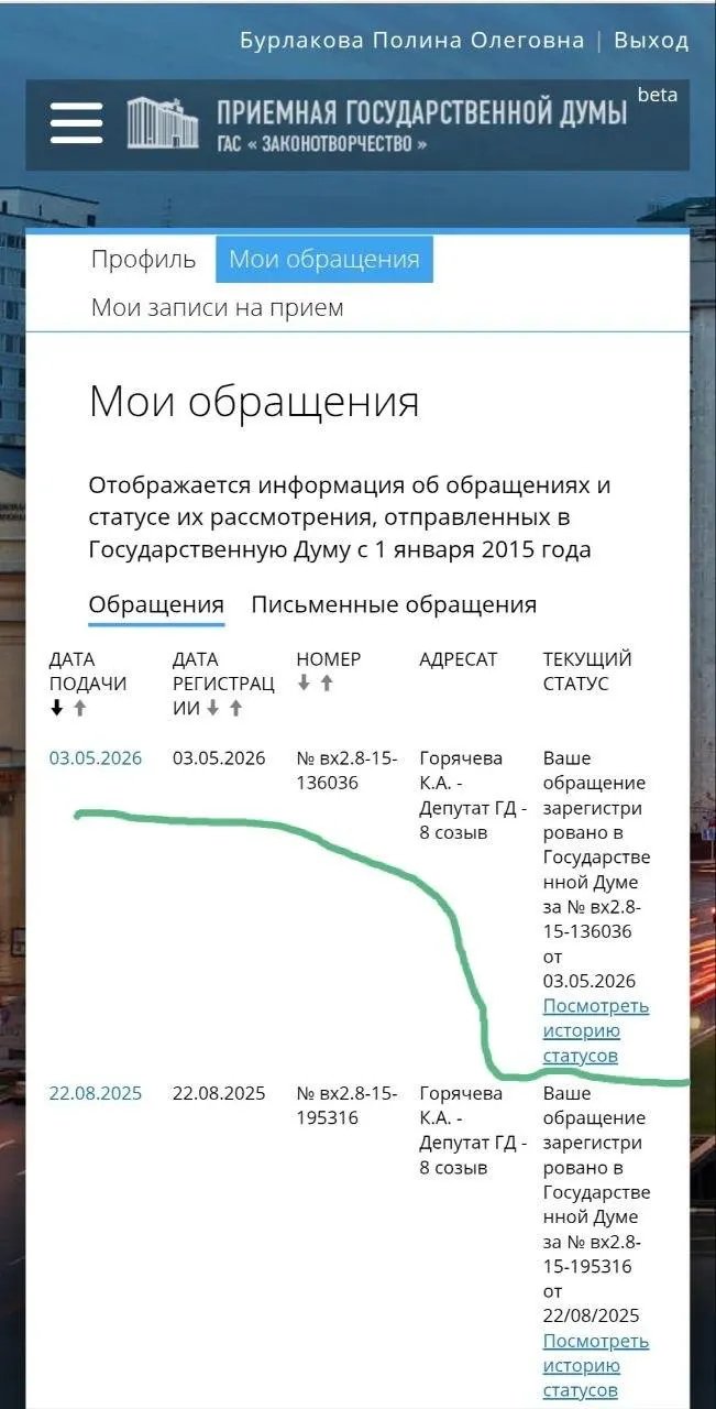Юристка и волонтёрка Полина Бурлакова обратилась к депутату Госдумы с требованием внести законопроекты об охранных ордерах и других мерах защиты после одобрения инициативы экспертами; петиция собрала 100 тысяч подписей.