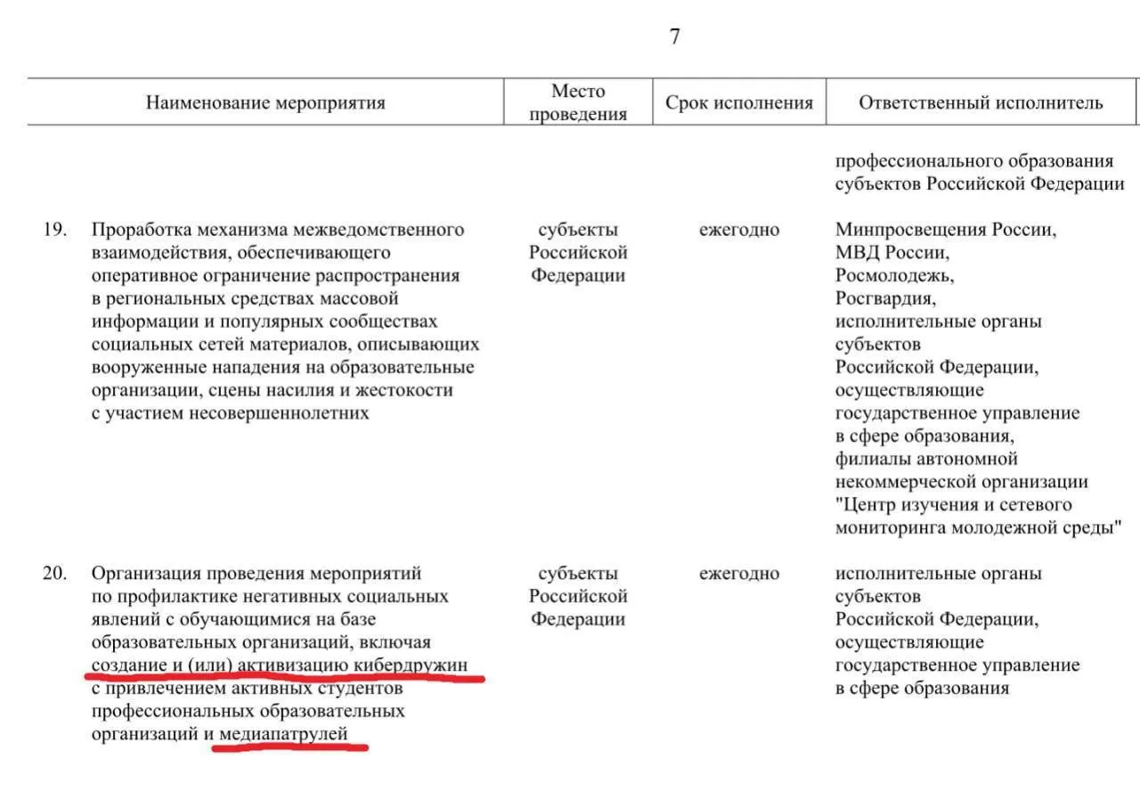 Правительство предлагает привлечь учащихся колледжей и техникумов к поиску «негативного контента» в интернете и развернуть сеть таких отрядов по всей стране до 2030 года.