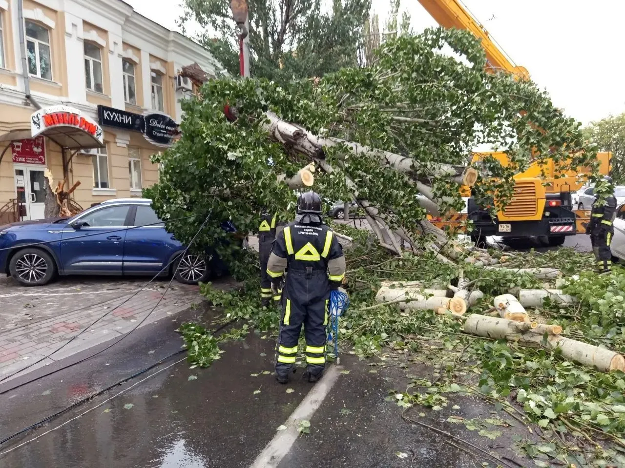 Сильный ветер и град с 16:00 вызвали падение 37 деревьев и подтопление в Ростове. Задействованы спасатели и аварийные бригады, один человек госпитализирован. Синоптики предупреждают, что непогода продержится до субботы.